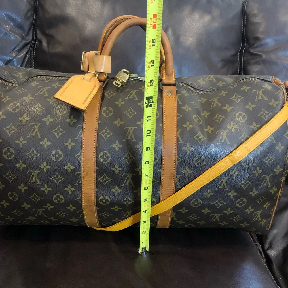 LOUIS VUITTON Monogram LV55 Keepall Bandolier Strap Luggage Tag Lock Key VI8902